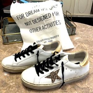 Golden Goose Gold and Leopard Sneakers